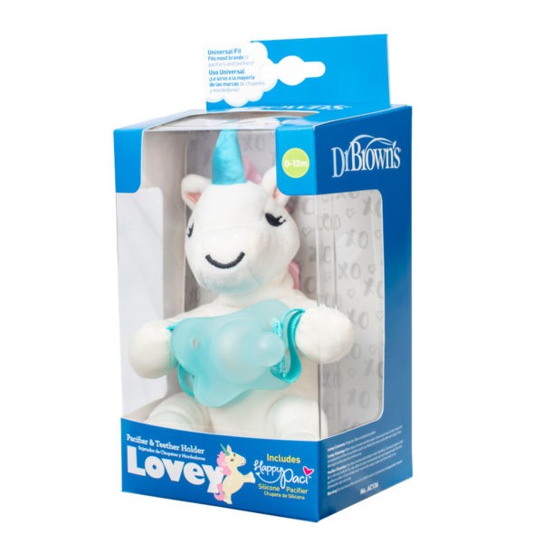 Product image of unicorn lovey pacifier and teether holder