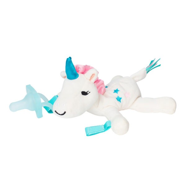 Product image of unicorn lovey pacifier and teether holder