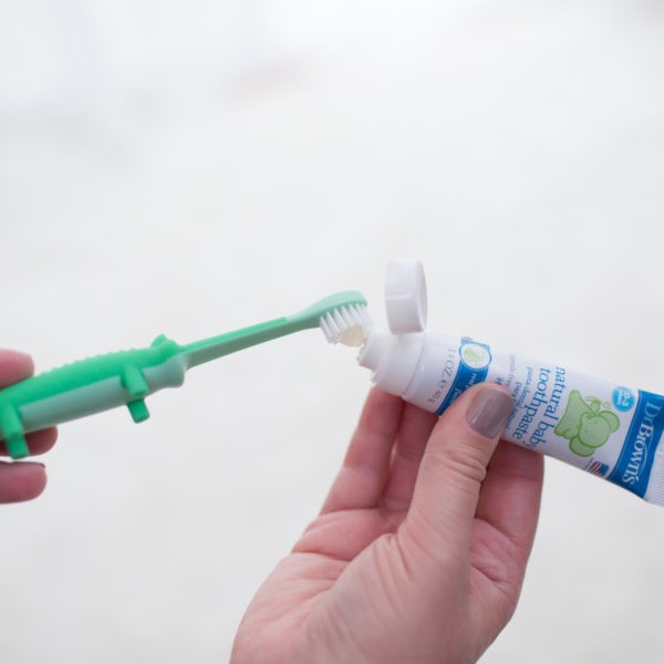 Toothpaste being put on Crocodile Toothbrush