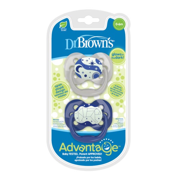Product image of two glow-in-the-dark blue pacifiers