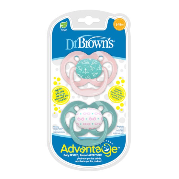 Packaged Advantage Pink and Green Pacifiers
