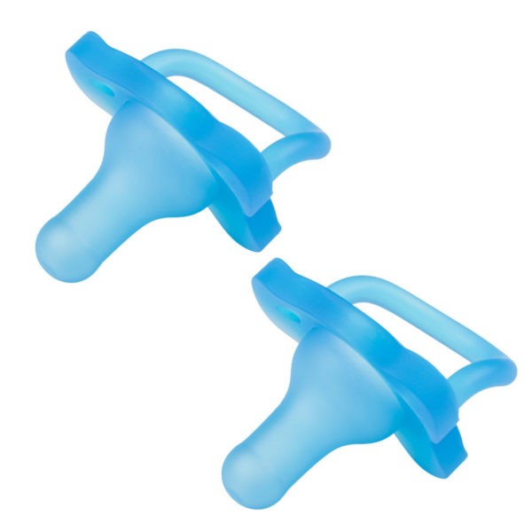 Product image of two blue HappyPaci pacifiers