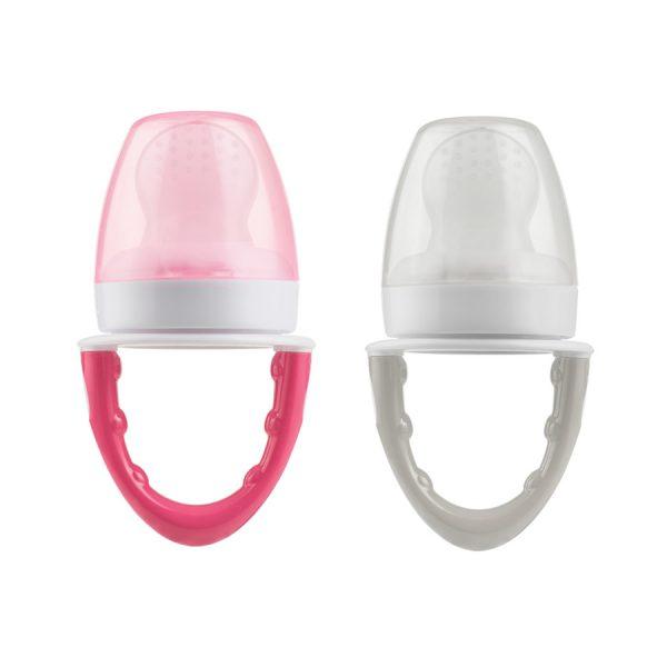 PRoduct image of pink and gray silicone feeder
