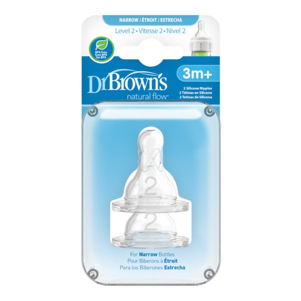 Package of Dr. Brown's Narrow Bottle Nipples, Level 2, 2 Count