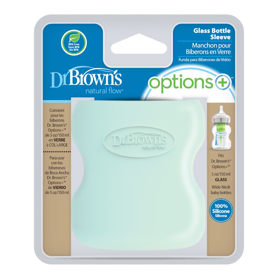 Dr. Brown's Natural Flow Options+ Glass Baby Bottle Sleeves,100% Silicone,5  oz,Wide-Neck,Mint