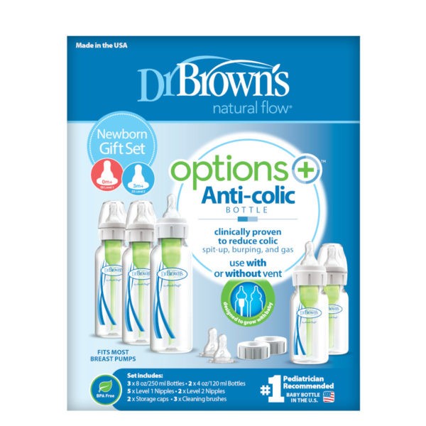 Package of Dr. Brown's Options+ Baby Bottle, Narrow Newborn Gift Set