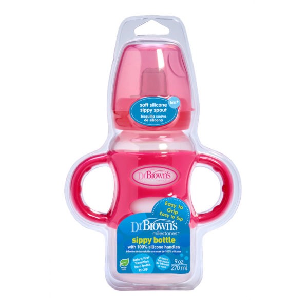 Package of Dr. Brown’s™ Milestones™ Wide-Neck Sippy Bottle with Silicone Handles, Pink
