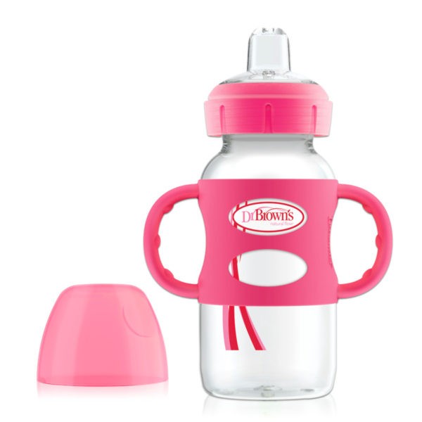Dr. Brown's Options+ Wide-Neck Sippy Bottle with Silicone Handles, Pink