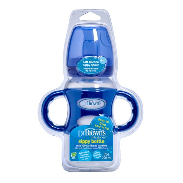Package of Dr. Brown’s™ Milestones™ Wide-Neck Sippy Bottle with Silicone Handles, Blue