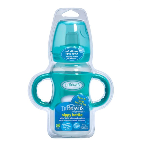 Package of Dr. Brown’s™ Milestones™ Wide-Neck Sippy Bottle with Silicone Handles, Turquoise