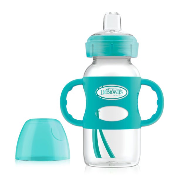 Dr. Brown's Options+ Wide-Neck Sippy Bottle with Silicone Handles, Turquoise