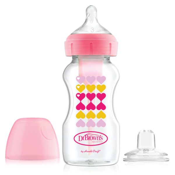 Dr. Brown's Options+ Wide-Neck Bottle to Sippy, Pink Hearts