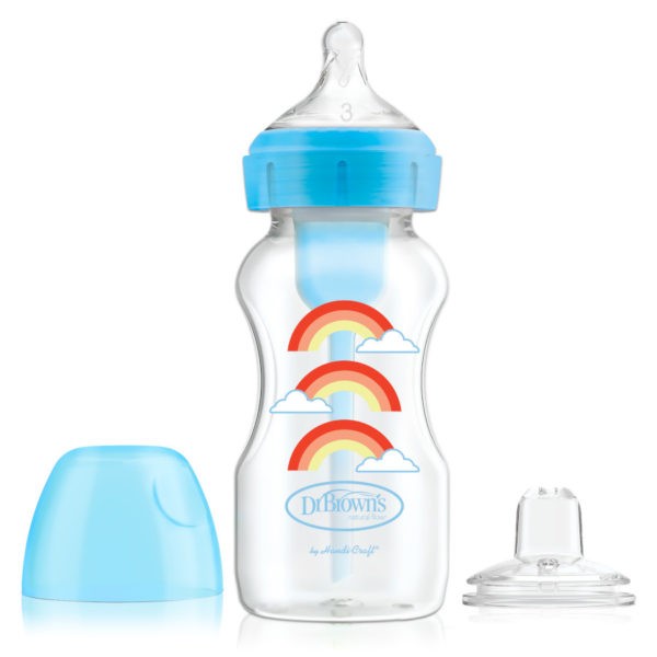Dr. Brown's Options+ Wide-Neck Bottle to Sippy, Blue Rainbows