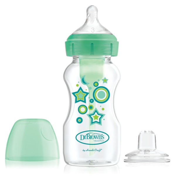 Dr. Brown's Options+ Wide-Neck Bottle to Sippy, Green Stars