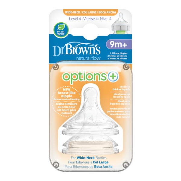 Package of Dr. Brown's Options+ Wide-Neck Bottle Nipple, Level 4 (9m+, Fastest Flow), 2 Count