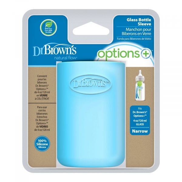 Options+ Narrow GLASS bottle sleeve in packaging, blue