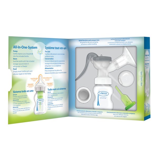 Dr. Brown's Manual Breast Pump with Options+ Anti-Colic Bottle PACKAGING inside box
