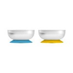 Product image of blue and yellow suction bowls on white background
