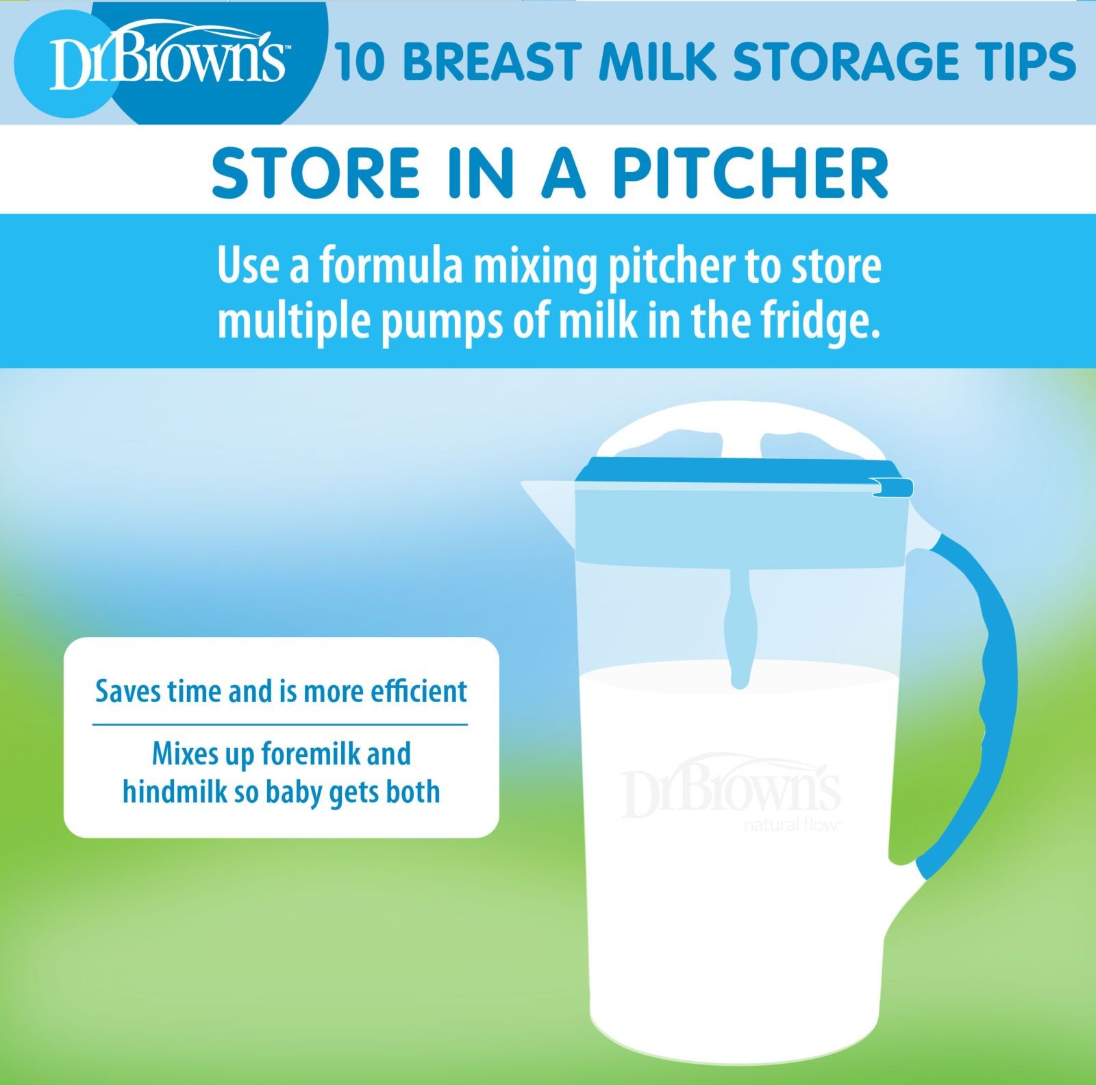 storing breastmilk in Dr. Brown's Formula Mixing Pitcher 
