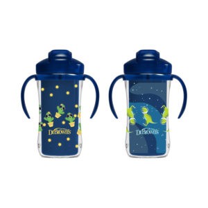Product image of two blue insulated straw cups with cactus and dino prints