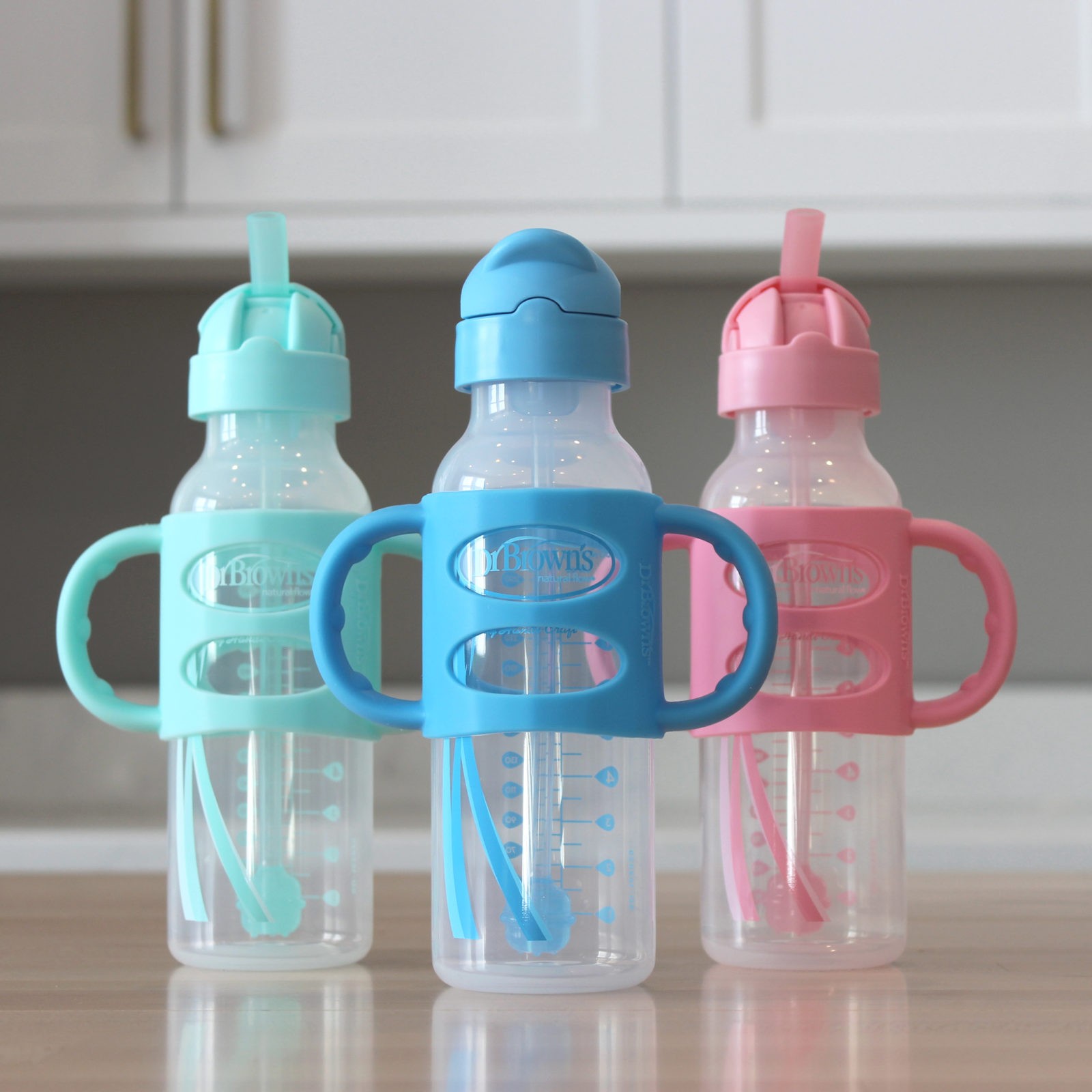 Dr. Brown's Dr. Brown’s® Milestones™ Narrow Sippy Straw Bottle with Silicone Handles, 8oz/250mL