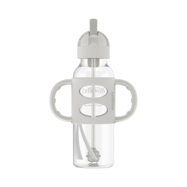 Gray Narrow Sippy Straw Bottle, Opened
