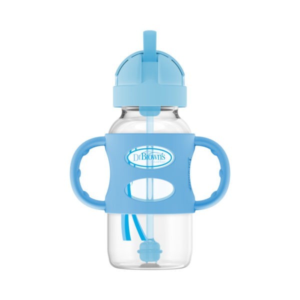 Blue Sippy straw bottle with handles