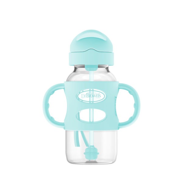Green Sippy straw bottle with handles