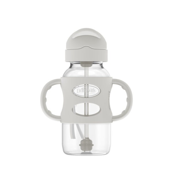 Gray Sippy straw bottle with handles