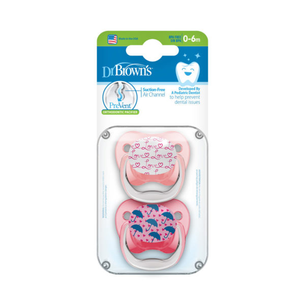 Dr. Brown's™ PreVent™ Classic Pacifiers w/ Love and Umbrellas, Packaged