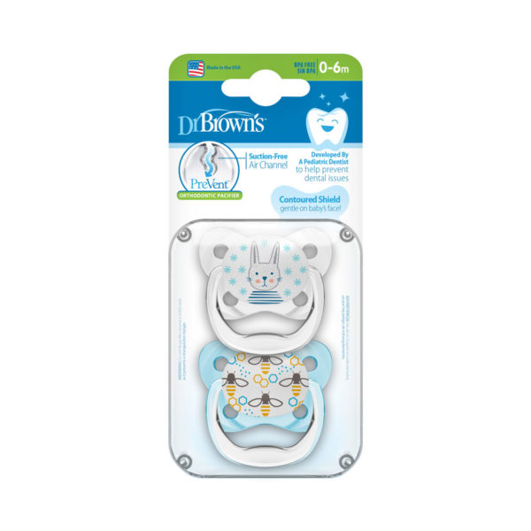 Dr. Brown's™ PreVent™ Contoured Pacifiers w/ Bunny and Bees, Packaged