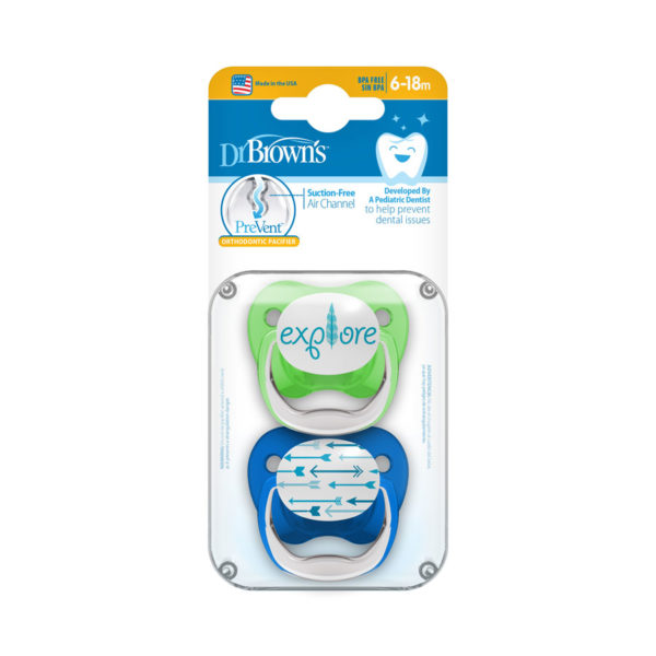 Dr. Brown's™ PreVent™ Classic Pacifiers w/ Explore and Arrows, Packaged
