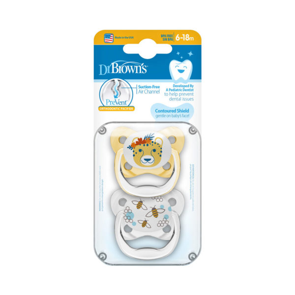Dr. Brown's™ PreVent™ Contoured Pacifiers w/ Tiger and Bees, Packaged