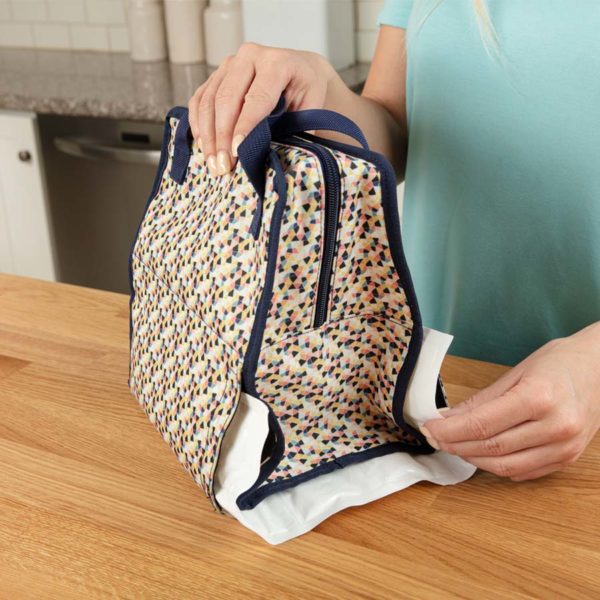 Person with a Multicolor Fold & Freeze Tote Bag