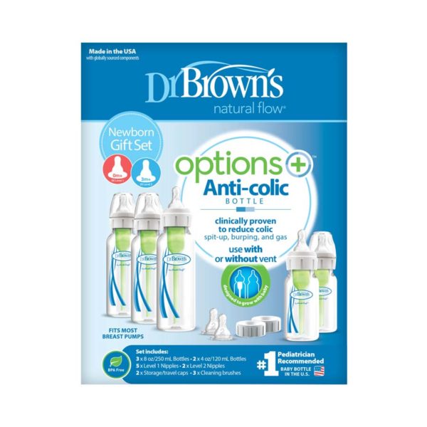 Package of Dr. Brown's Options+ Baby Bottle, Narrow Newborn Gift Set