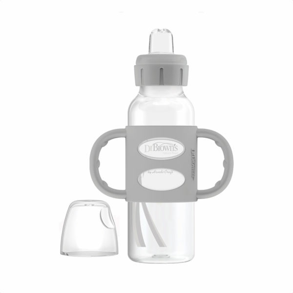 Milestones™ Narrow Sippy Bottle with Silicone Handles, Gray, Uncapped