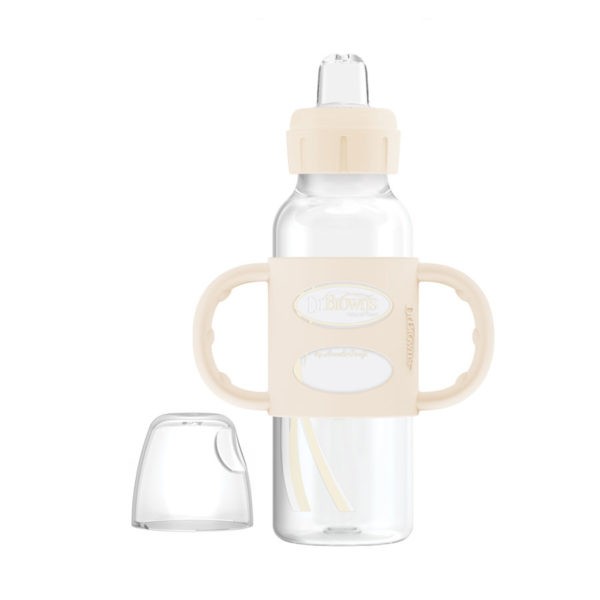 Milestones™ Narrow Sippy Bottle with Silicone Handles, Ecru, Uncapped