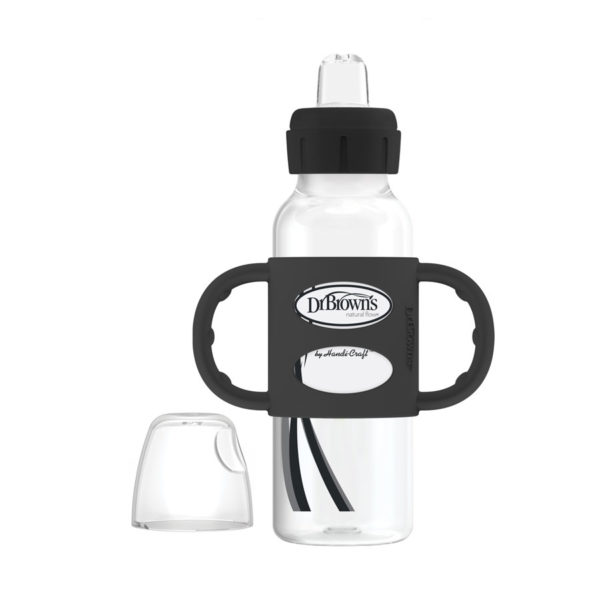 Milestones™ Narrow Sippy Bottle with Silicone Handles, Black, Uncapped