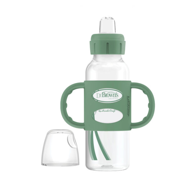 Milestones™ Narrow Sippy Bottle with Silicone Handles, Green, Uncapped