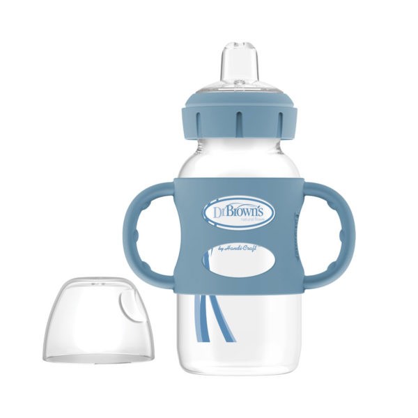 Milestones™ Wide-Neck Sippy Bottle with Silicone Handles, Light Blue, Uncapped