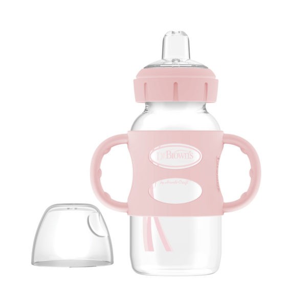 Milestones™ Wide-Neck Sippy Bottle with Silicone Handles, Light Pink, Uncapped