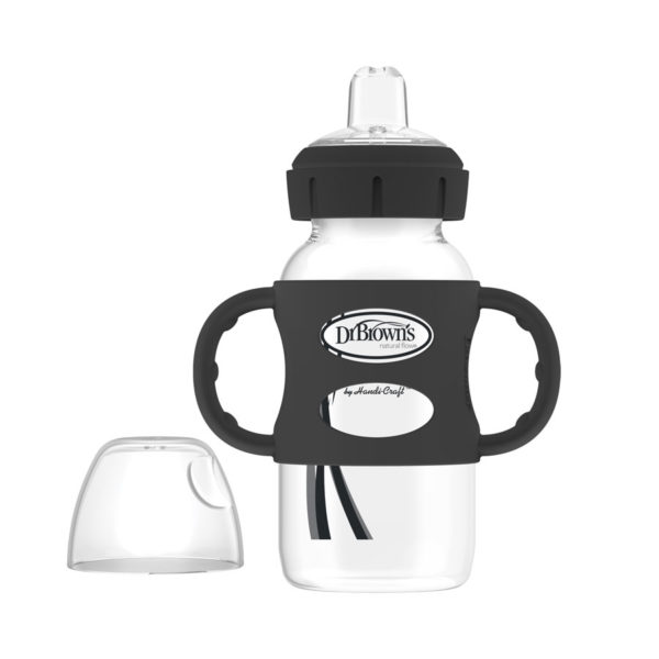 Milestones™ Wide-Neck Sippy Bottle with Silicone Handles, Black, Uncapped