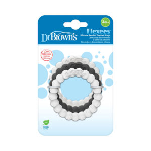 Beaded Teether Ring - Black, White & Gray, Packaged