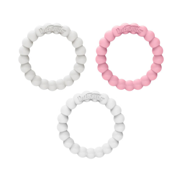 Beaded Teether Ring - Pink, White & Gray