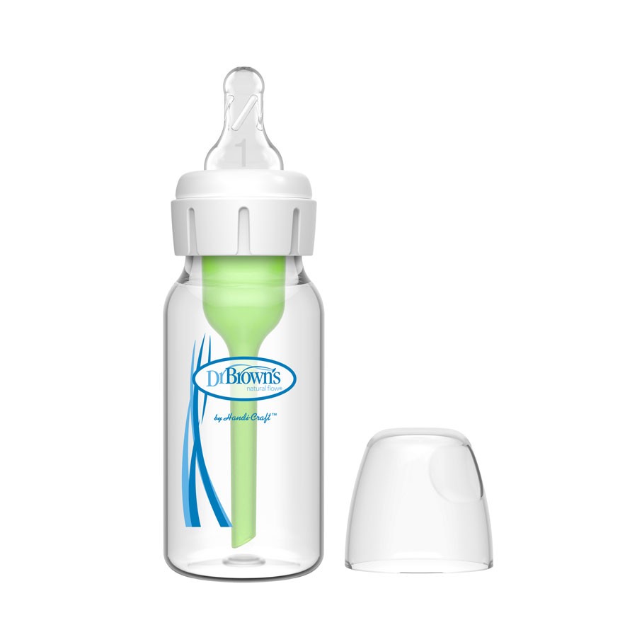 Dr. Brown’s Natural Flow® Anti-Colic Options+™ Narrow Glass Baby Bottle,  with Level 1 Slow Flow Nipple | Dr. Brown's Baby