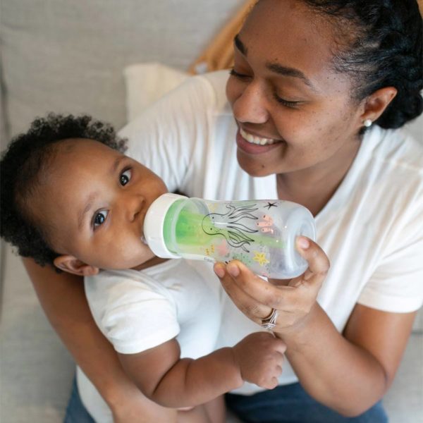 Parent feeding infant with a 9oz Wide-Neck Bottle, Ocean Design