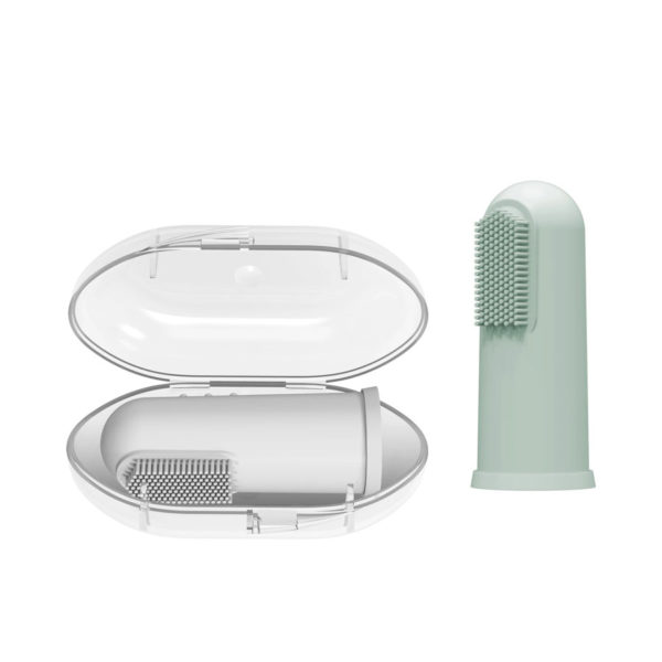 Gray and Green Silicone Finger Tootbrushes with case