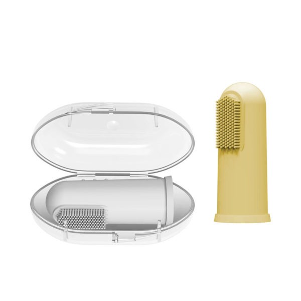 Gray and Yellow Silicone Finger Tootbrushes with case