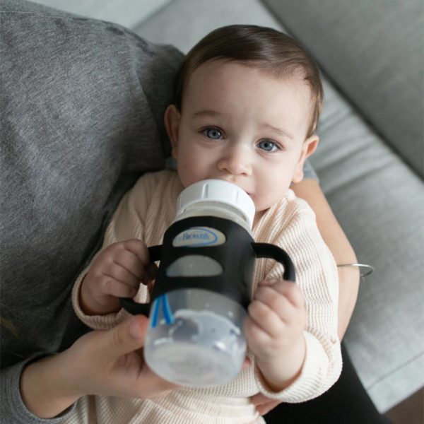 Baby with a sippy bottle with black Wide-Neck Silicone Handles