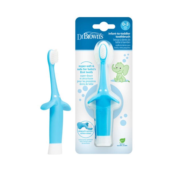 Blue Elephant toddler toothbrush, product and packaging